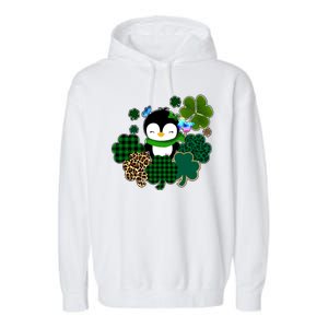 Penguin St Patty's Day Cute Shamrocks  Garment-Dyed Fleece Hoodie