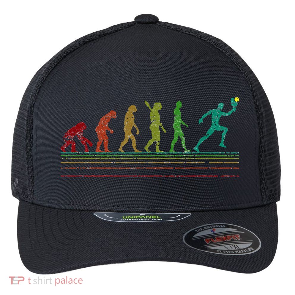 Pickleball Evolution of Man Funny Flexfit Unipanel Trucker Cap