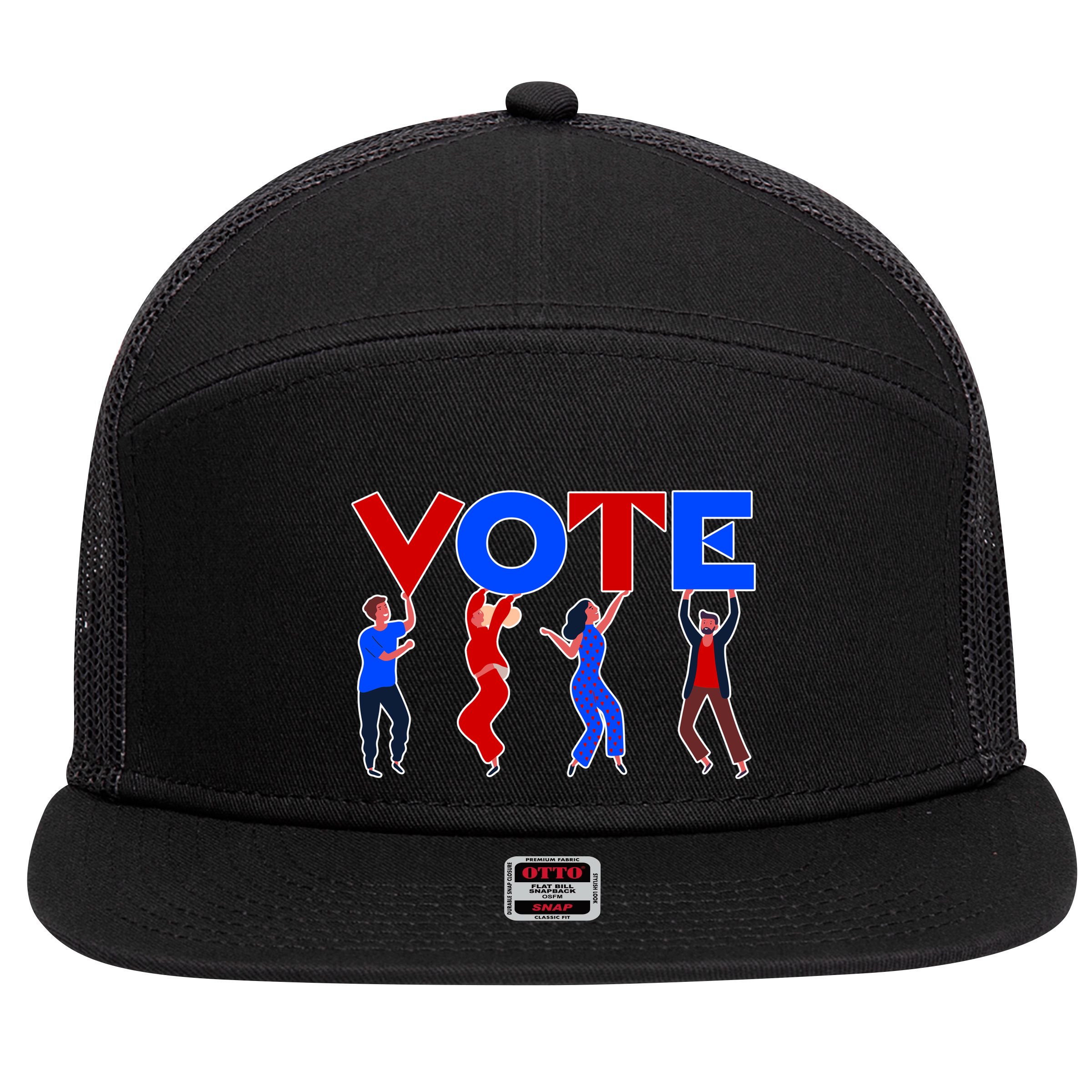 People Holding VOTE Letters  Red White Blue Version 7 Panel Mesh Trucker Snapback Hat