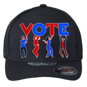 People Holding VOTE Letters  Red White Blue Version Flexfit Unipanel Trucker Cap