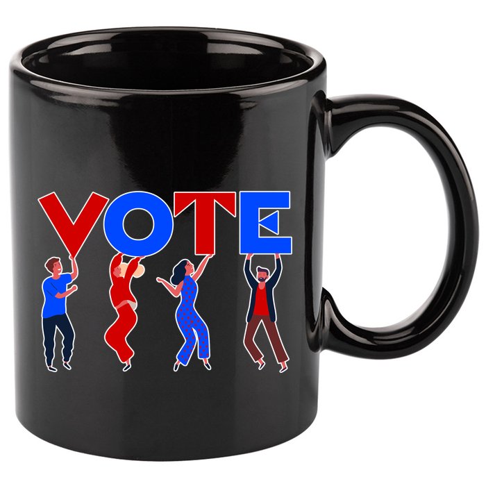 People Holding VOTE Letters  Red White Blue Version 11oz C Handle Ceramic Mug