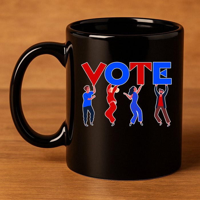 People Holding VOTE Letters  Red White Blue Version 11oz C Handle Ceramic Mug