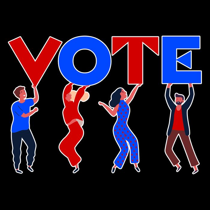 People Holding VOTE Letters  Red White Blue Version Poster