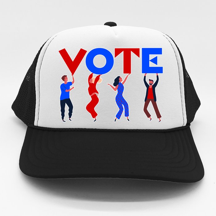 People Holding VOTE Letters  Red White Blue Version Trucker Hat