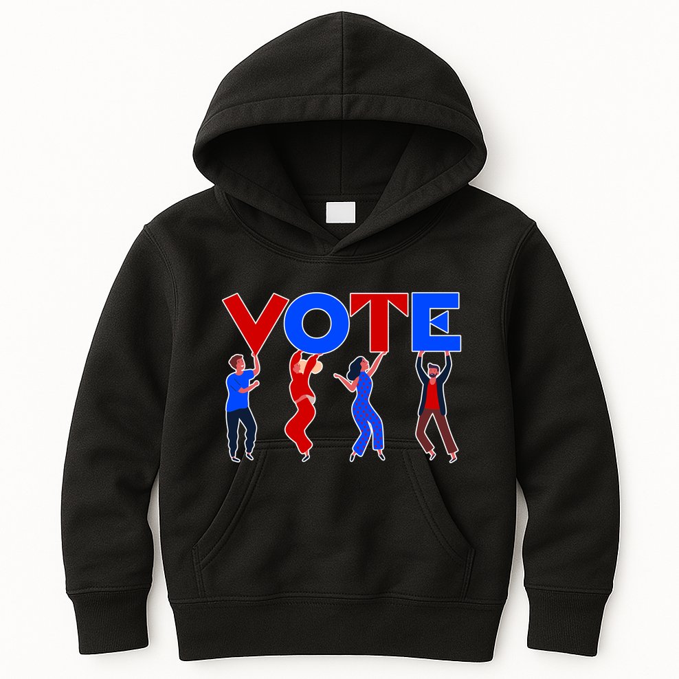 People Holding VOTE Letters  Red White Blue Version Kids Hoodie