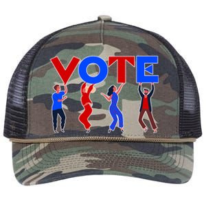 People Holding VOTE Letters  Red White Blue Version Retro Rope Trucker Hat Cap