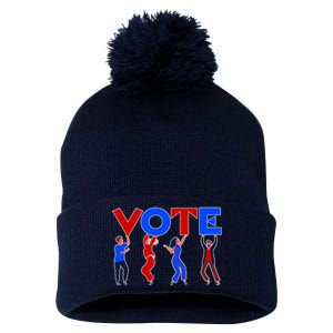 People Holding VOTE Letters  Red White Blue Version Pom Pom 12in Knit Beanie