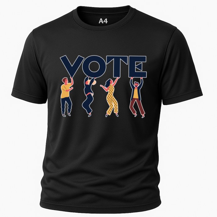 People Holding VOTE Letters Blue And Gold version Cooling Performance Crew T-Shirt
