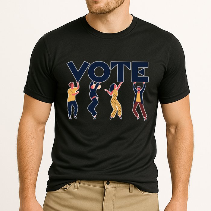 People Holding VOTE Letters Blue And Gold version Cooling Performance Crew T-Shirt