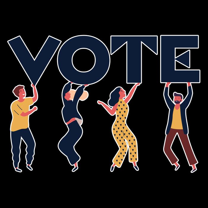 People Holding VOTE Letters Blue And Gold version Cooling Performance Crew T-Shirt