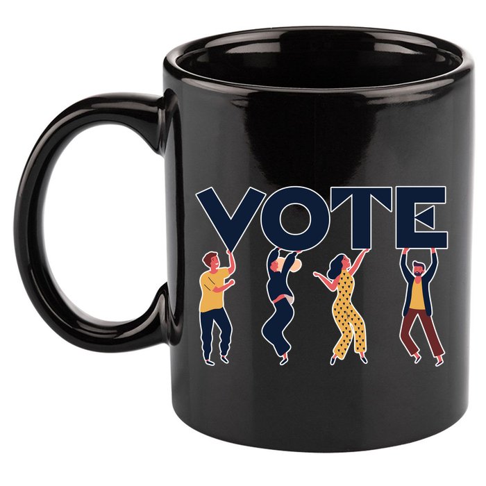 People Holding VOTE Letters Blue And Gold version 11oz C Handle Ceramic Mug