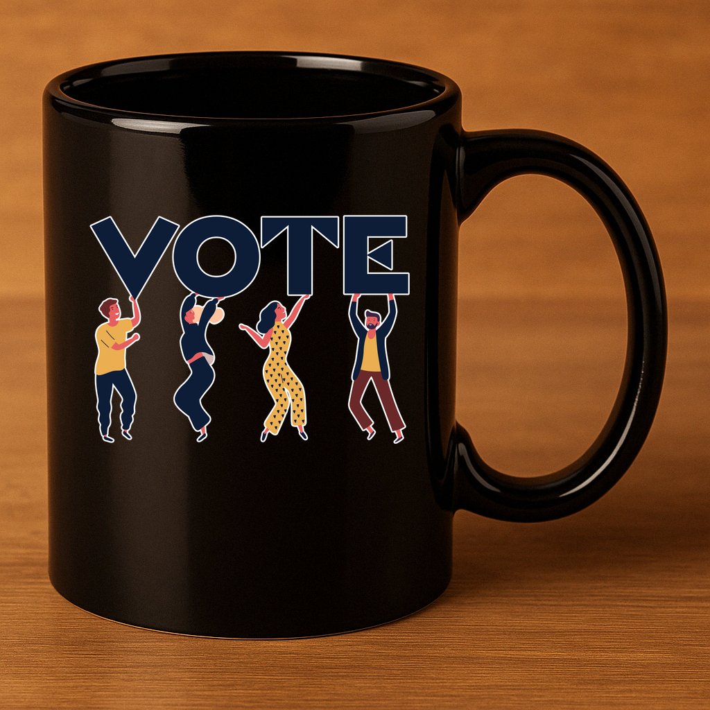 People Holding VOTE Letters Blue And Gold version 11oz C Handle Ceramic Mug