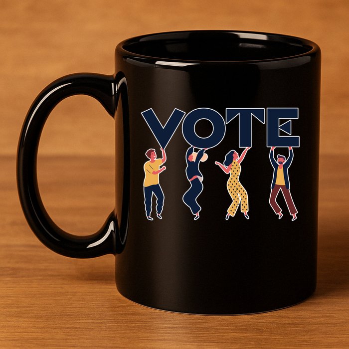 People Holding VOTE Letters Blue And Gold version 11oz C Handle Ceramic Mug