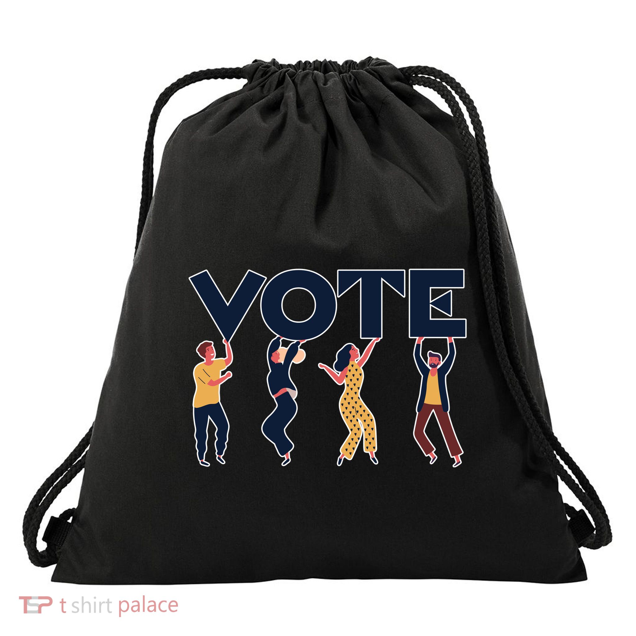 People Holding VOTE Letters Blue And Gold version Drawstring Bag