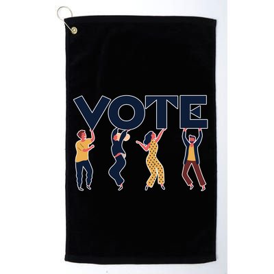 People Holding VOTE Letters Blue And Gold version Golf Towel