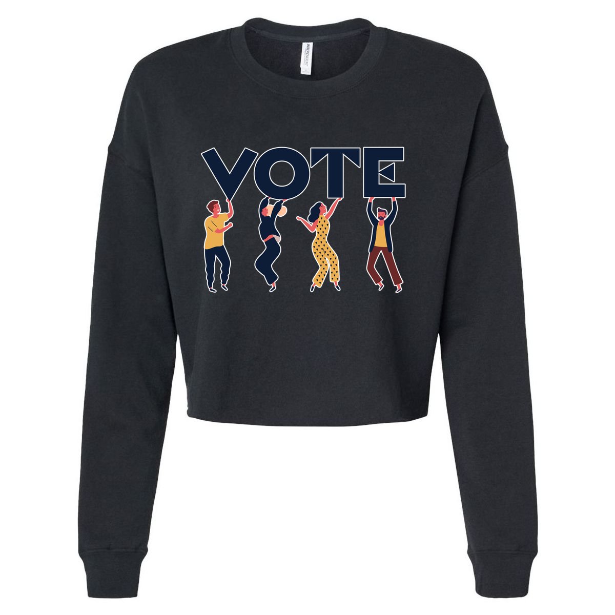 People Holding VOTE Letters Blue And Gold version Cropped Pullover Crew
