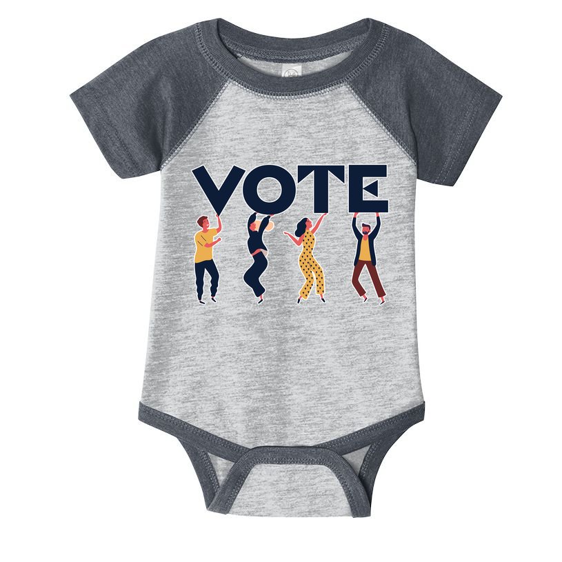 People Holding VOTE Letters Blue And Gold version Infant Baby Jersey Bodysuit