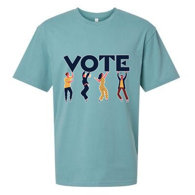 People Holding VOTE Letters Blue And Gold version Sueded Cloud Jersey T-Shirt