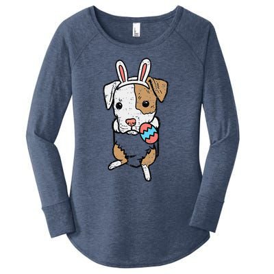 Pocket Easter Pitbull Bunny Pittie Dog Lover Women Women's Perfect Tri Tunic Long Sleeve Shirt