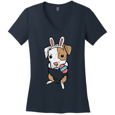 Pocket Easter Pitbull Bunny Pittie Dog Lover Women Women's V-Neck T-Shirt