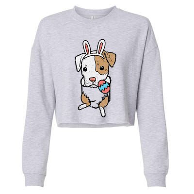 Pocket Easter Pitbull Bunny Pittie Dog Lover Women Cropped Pullover Crew