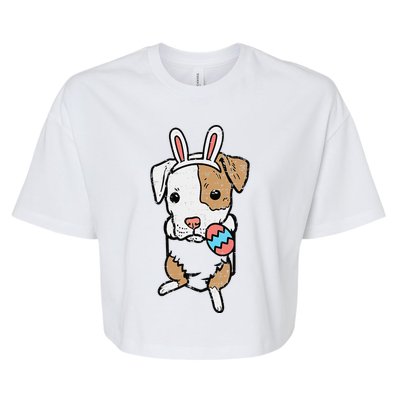 Pocket Easter Pitbull Bunny Pittie Dog Lover Women Bella+Canvas Jersey Crop Tee