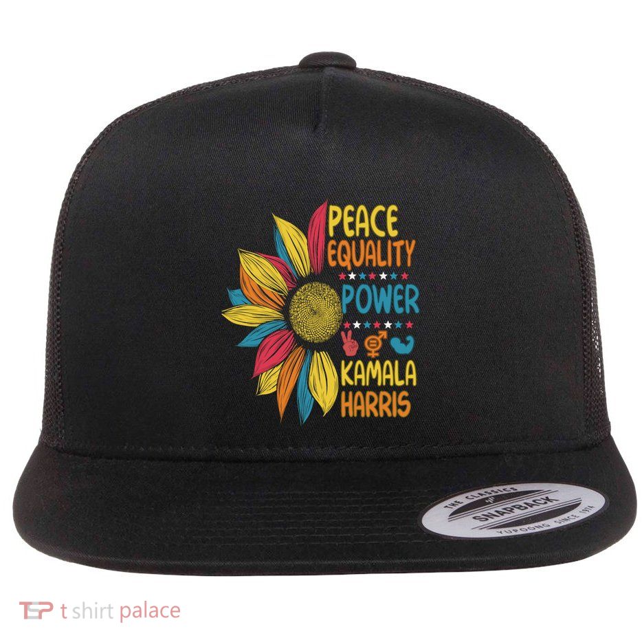 Peace Equality Power Kamala Harris Sunflower Colorful Funny Gift Flat Bill Trucker Hat