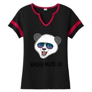 Panda Equalizer Party Rave Techno Vacation Vacay Mode On Gift Ladies Halftime Notch Neck Tee