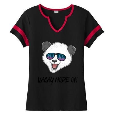 Panda Equalizer Party Rave Techno Vacation Vacay Mode On Gift Ladies Halftime Notch Neck Tee