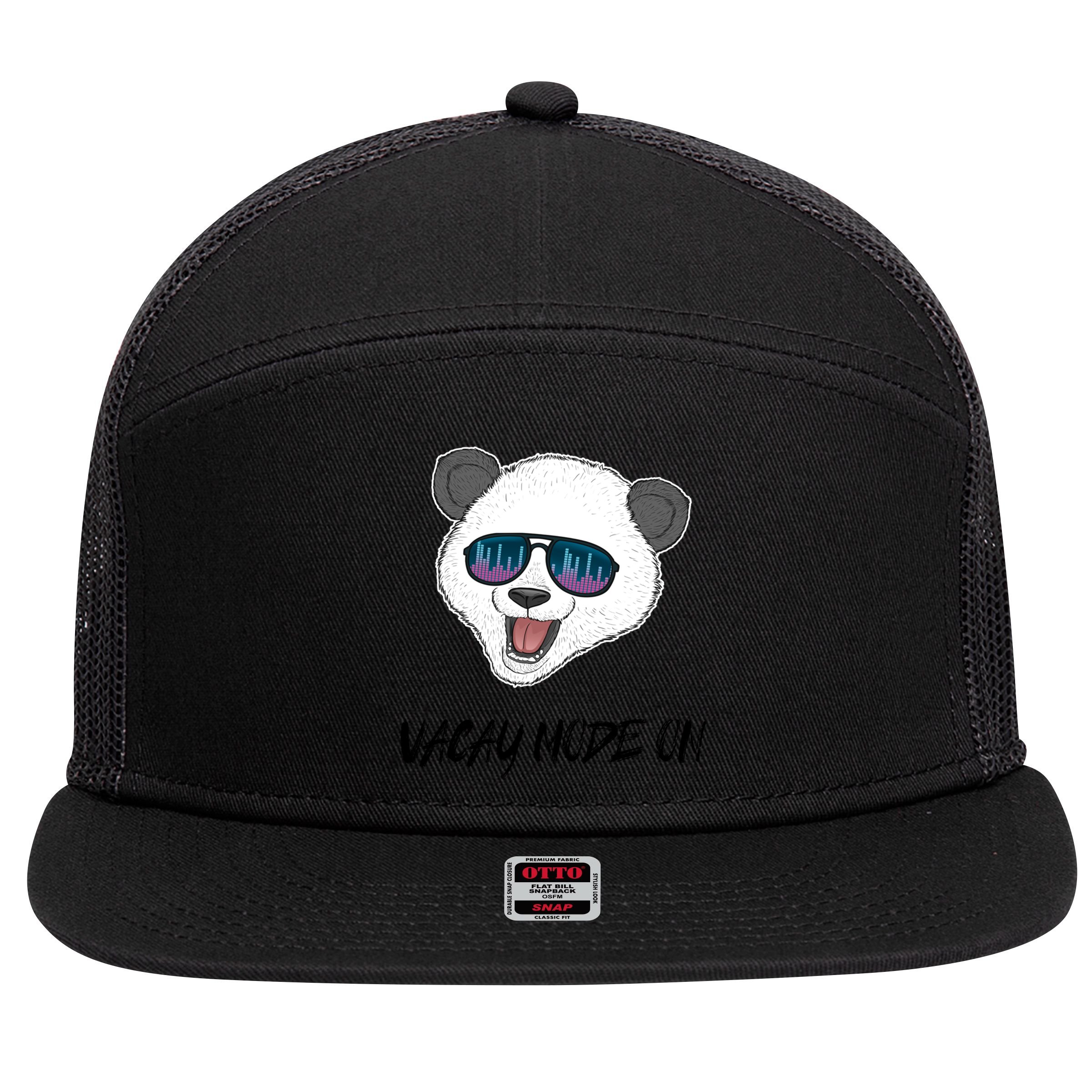 Panda Equalizer Party Rave Techno Vacation Vacay Mode On Gift 7 Panel Mesh Trucker Snapback Hat
