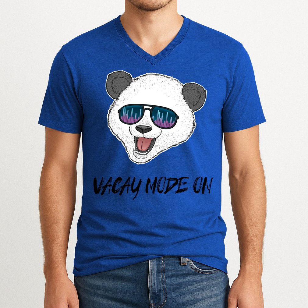 Panda Equalizer Party Rave Techno Vacation Vacay Mode On Gift V-Neck T-Shirt