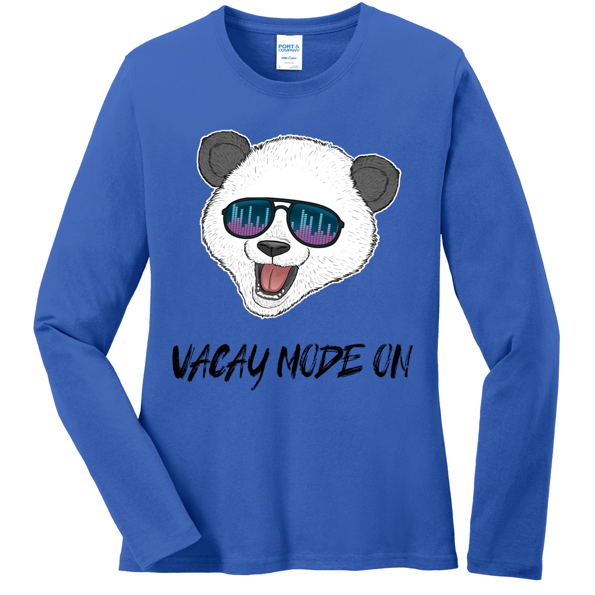 Panda Equalizer Party Rave Techno Vacation Vacay Mode On Gift Ladies Long Sleeve Shirt