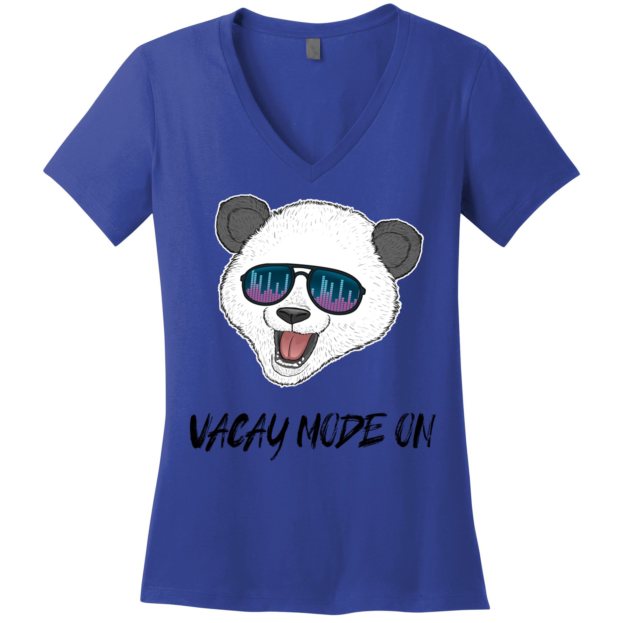 Panda Equalizer Party Rave Techno Vacation Vacay Mode On Gift Women's V-Neck T-Shirt