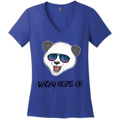 Panda Equalizer Party Rave Techno Vacation Vacay Mode On Gift Women's V-Neck T-Shirt