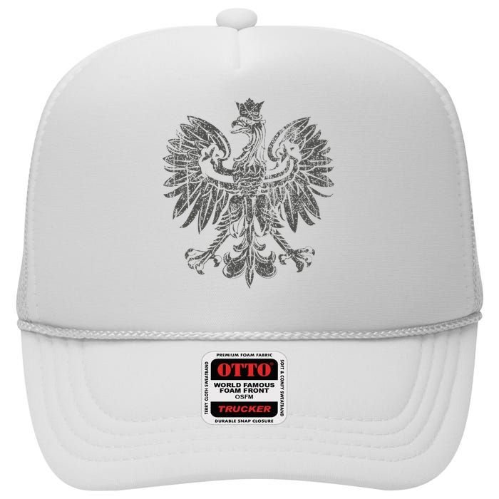 Polish Eagle Poland Coat Of Arms Polish Pride Retro Flag High Crown Mesh Back Trucker Hat