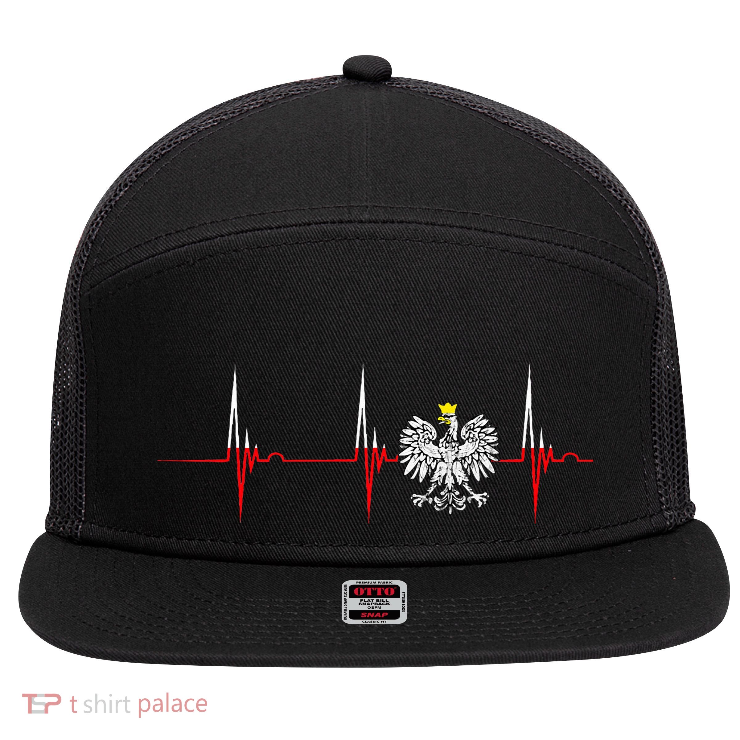 Polska Eagle Pole Heartbeat Ecg Pulse Polish Pride 7 Panel Mesh Trucker Snapback Hat