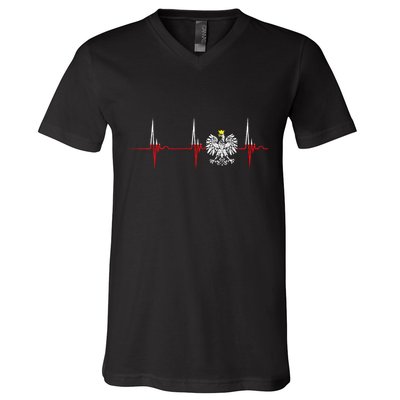 Polska Eagle Pole Heartbeat Ecg Pulse Polish Pride V-Neck T-Shirt