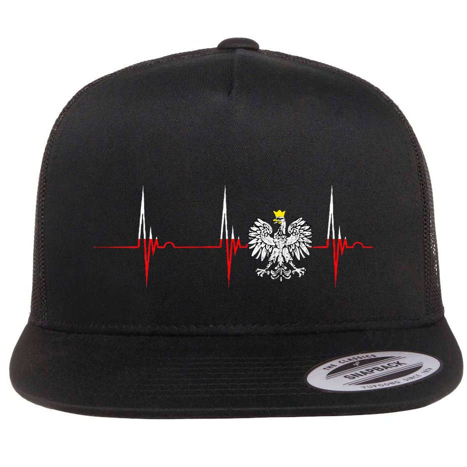Polska Eagle Pole Heartbeat Ecg Pulse Polish Pride Flat Bill Trucker Hat