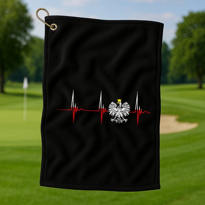 Polska Eagle Pole Heartbeat Ecg Pulse Polish Pride Golf Towel