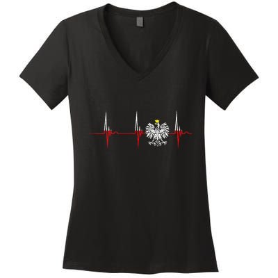 Polska Eagle Pole Heartbeat Ecg Pulse Polish Pride Women's V-Neck T-Shirt