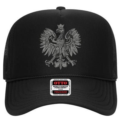 Polish Eagle Poland Coat Of Arms Polish Pride Retro Flag High Crown Mesh Back Trucker Hat