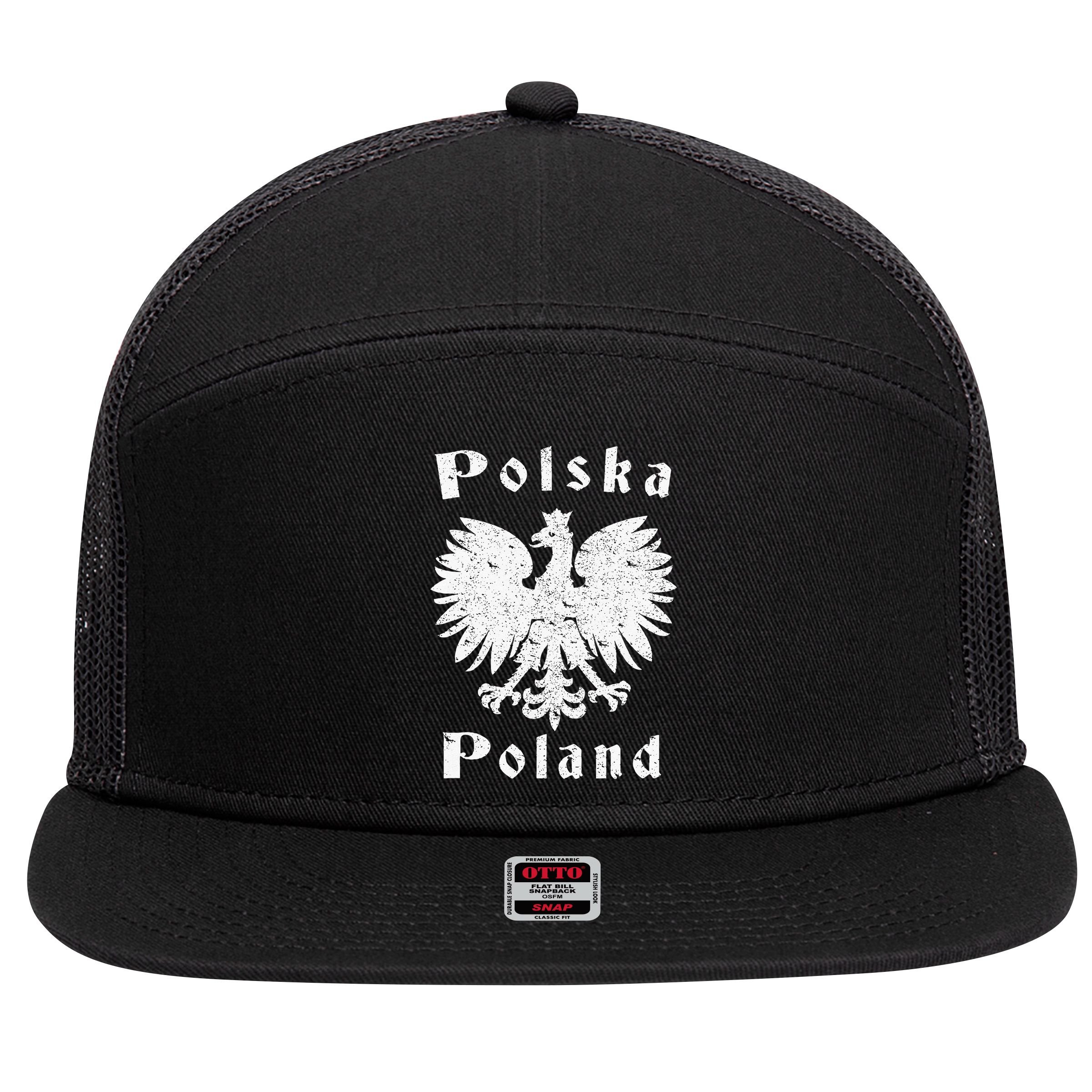 Polish Eagle Poland Coat Of Arms Polska 7 Panel Mesh Trucker Snapback Hat