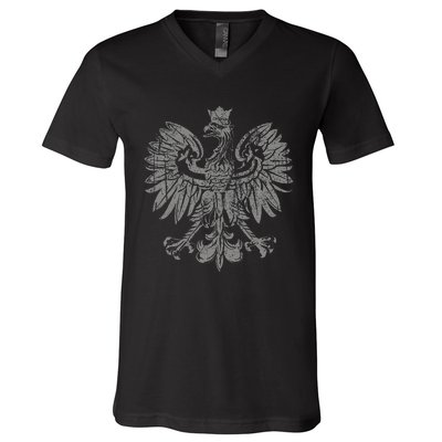 Polish Eagle Poland Coat Of Arms Polish Pride Retro Flag V-Neck T-Shirt