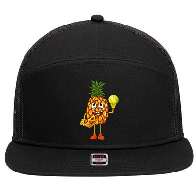 Pineapple Eating Pizza Softball FunnyFoodie 7 Panel Mesh Trucker Snapback Hat