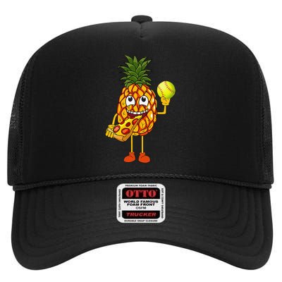 Pineapple Eating Pizza Softball FunnyFoodie High Crown Mesh Back Trucker Hat