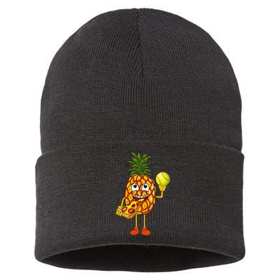 Pineapple Eating Pizza Softball FunnyFoodie Sustainable Knit Beanie