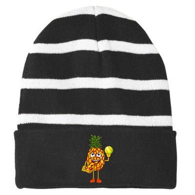 Pineapple Eating Pizza Softball FunnyFoodie Striped Beanie with Solid Band