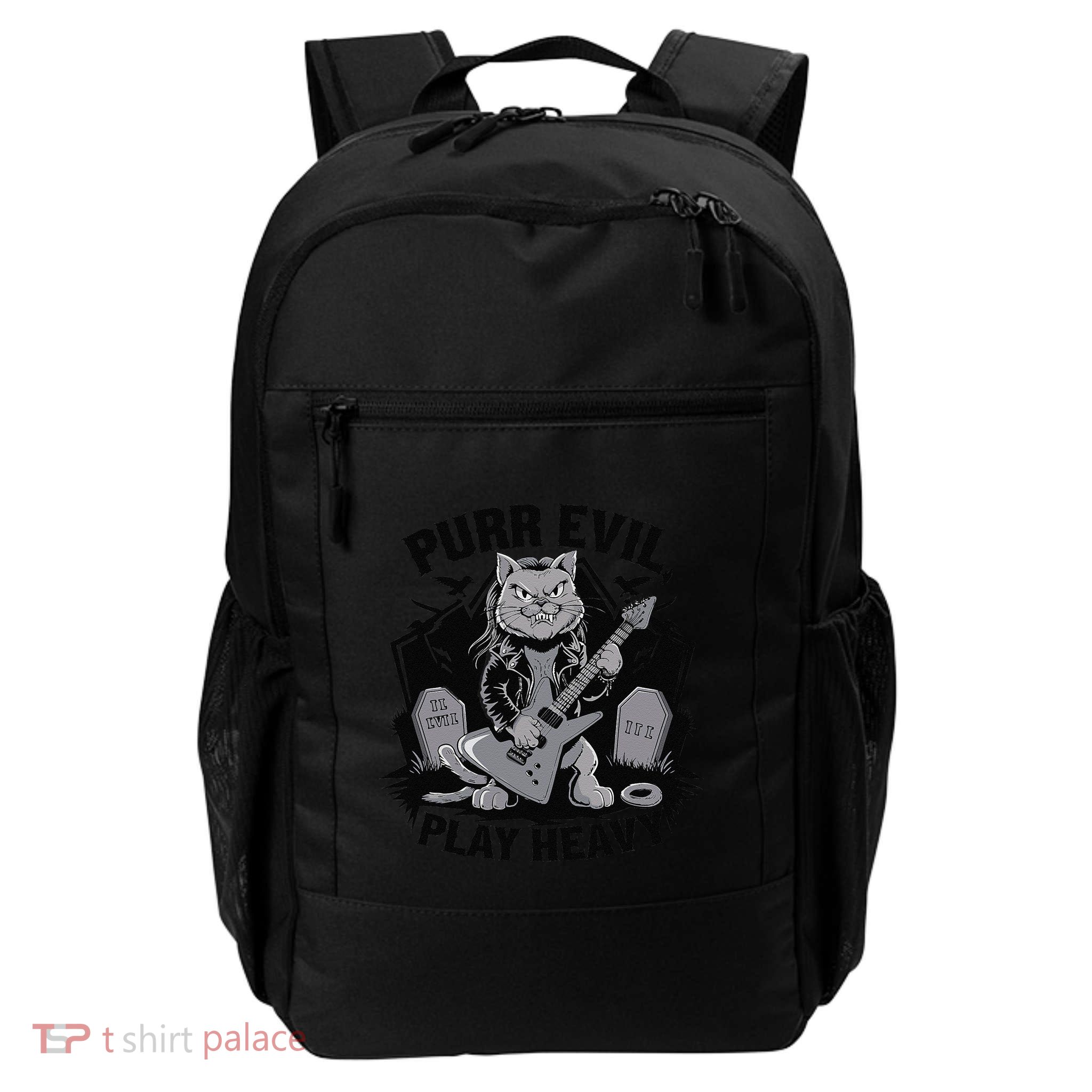 Purr Evil Play Heavy Cat Rocker Humor Graphic Daily Commute Backpack