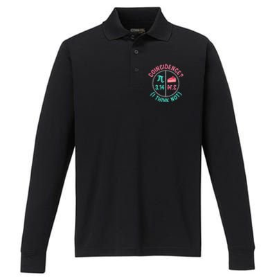 Pi Equals Pie For Pi Day Celebrated On 3-14 March 14th Performance Long Sleeve Polo