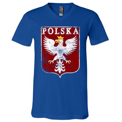 Polish Eagle Polish Crest Vintage Polska Eagle Poland Great Gift V-Neck T-Shirt